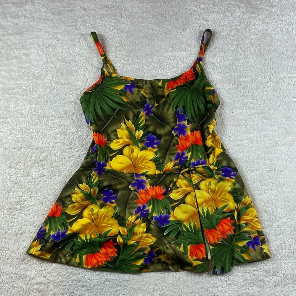 Beach Cabana Woman‎ tropical print one piece swimsuit skirt suit, size 2x
